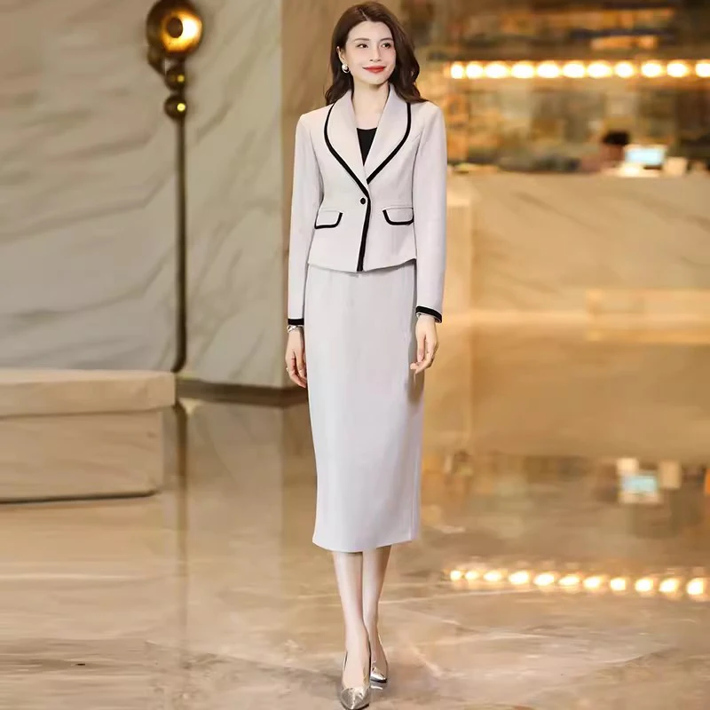 New Women Autumn Winter Thick Woolen Skirt Suits Elegant Simplicity Slim Blazer and Long Skirt Fashion Wool Blends Two-piece Set