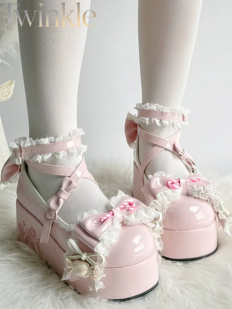 Lolita Shoes Candy Cute Kawaii Platforms Sweet Girl Student Versatile Mary Jane Flats Japanese Harajuku Moe Girly Schoolgirl