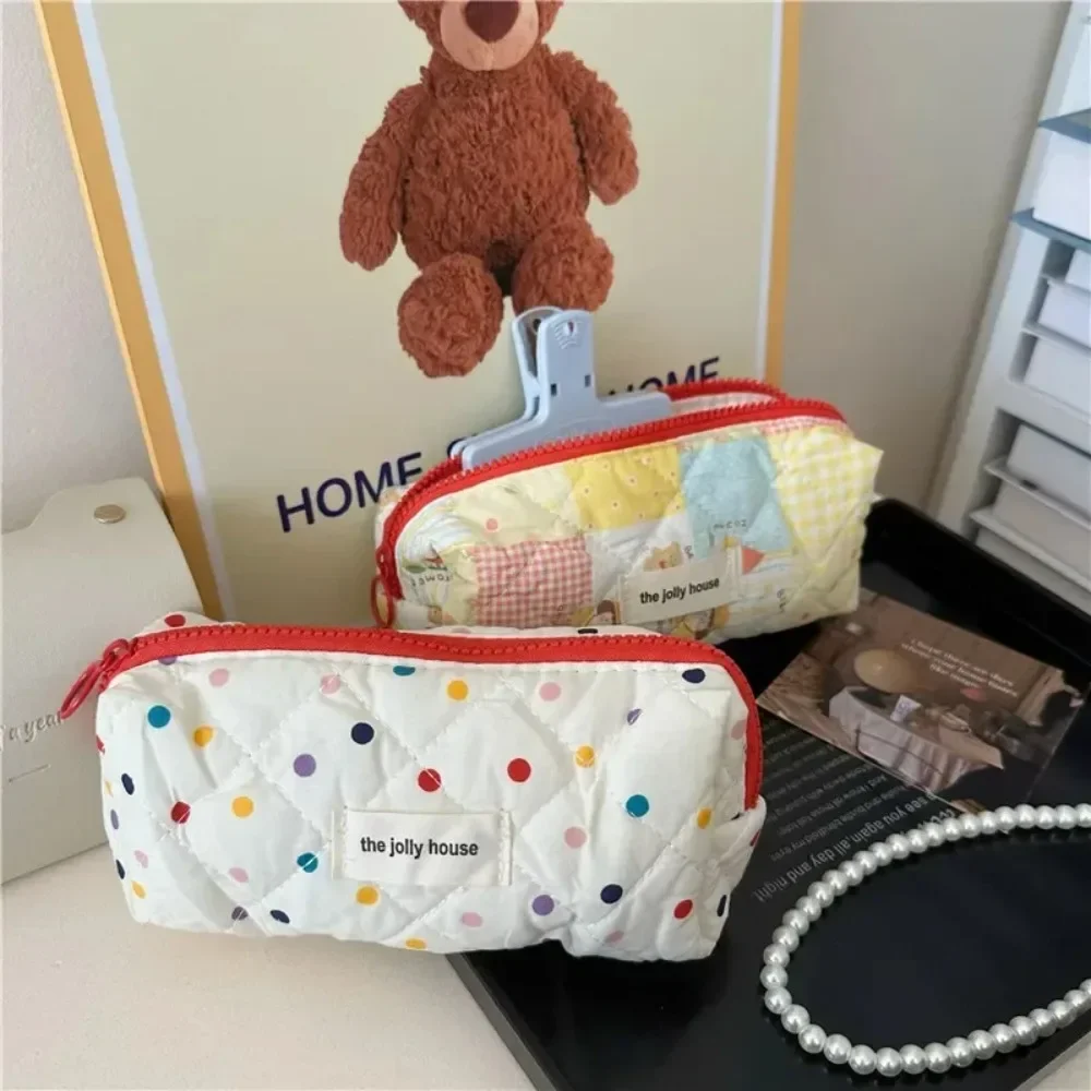 1pcs Cotton Big Capacity Pencil Bag Colourful Dot Pens Pouch Storage Case Brush Holder Birthday Gift School Stationery