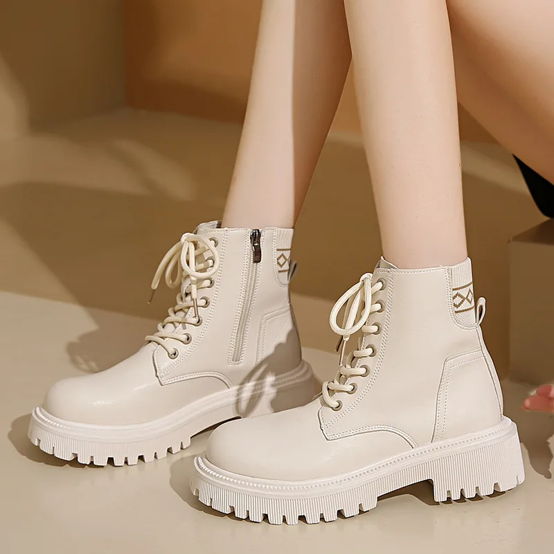 

Fleece Lined Boots Women's Winter Warm High Top Short Boots Thick Heel Korean Style Cotton Shoes for Students And Women