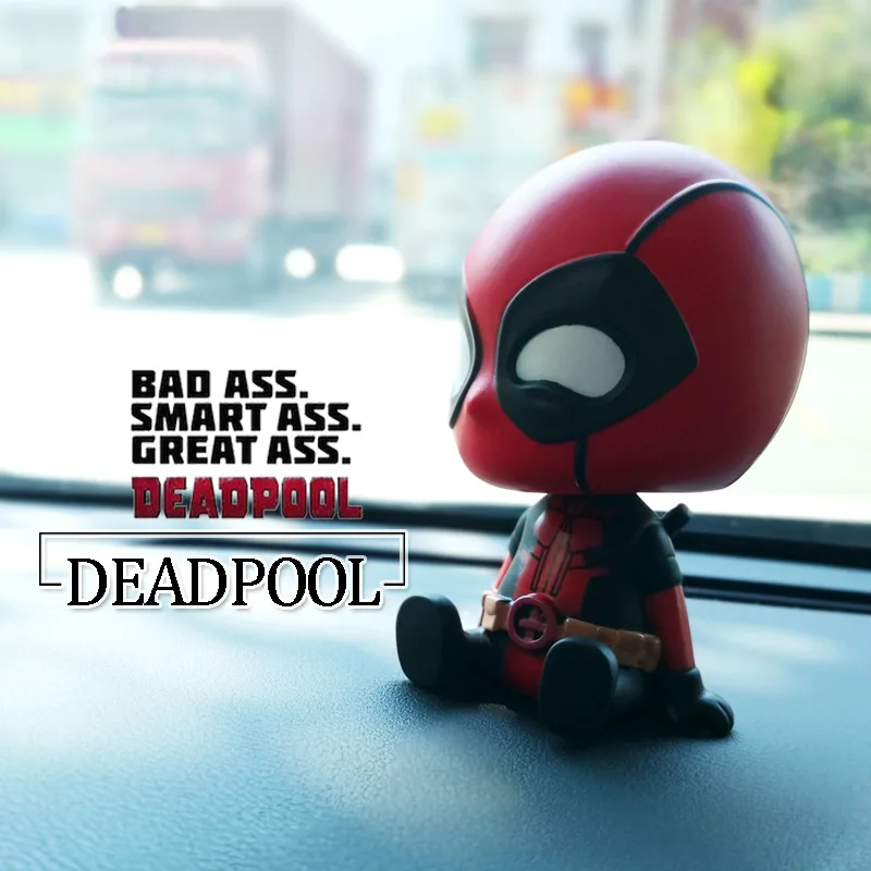 12cm Die Avengers Super Heros Deadpool Bobble Kopf Puppen PVC Action Figur Spielzeug Modell Puppe Geschenke Auto Dekoration