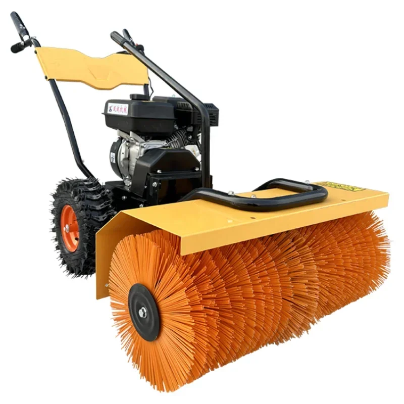 Full gear roller brush snow cleaner fish pond school road snow plow hand push dust self walking snow removal equipment