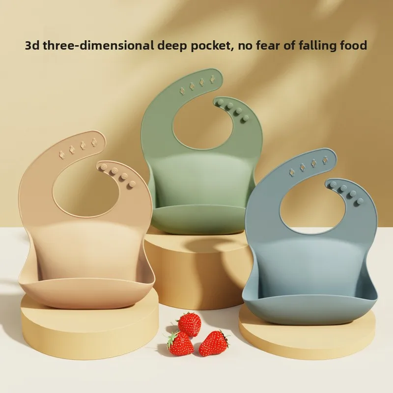 

Children's Silicone Bib Baby Three-dimensional Rice Pocket Baby Waterproof Leave-in Bib Super Soft Saliva Pocket Saliva Towel
