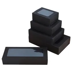 100Pcs/Lot Black Cardboard Boxes Drawer Slide Packaging Box With PVC Clear Window DIY Gift Box Wholesale