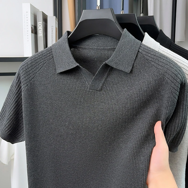 2026 model men's summer pure cotton knitted polo shirt with a collar and ultra-lightweight design