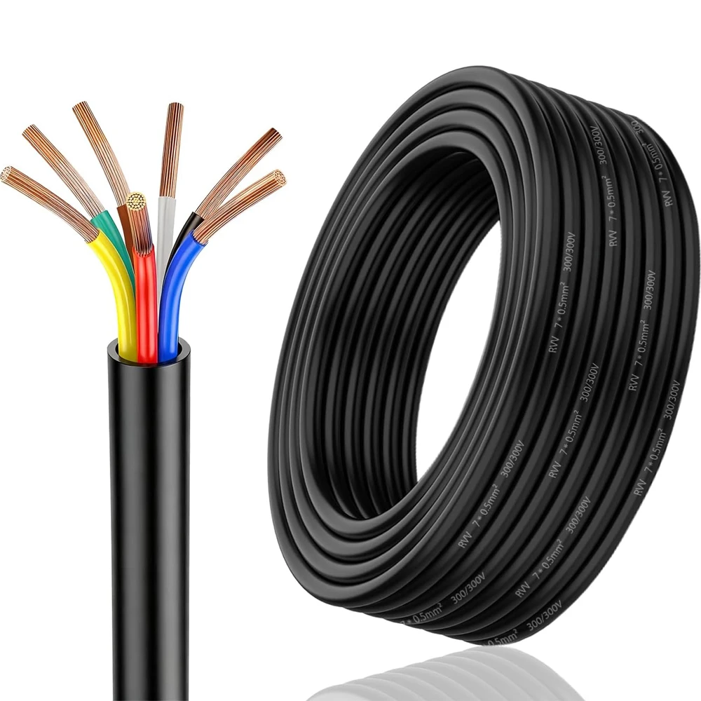`RVV 7‑Core Flexible Copper Cable 300/300V Multi‑Conductor Wire PVC Insulation For Control Signal Electrical Wiring Connection