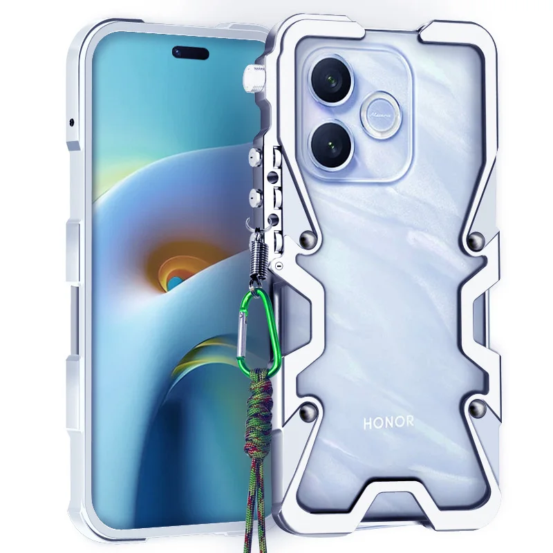 Luxury Armor Metal Aluminum Phone Bumper For Honor X80 X70 X60 X50 X40 X30 Pro GT Cover Mechanical Purely Handmade Skull Case