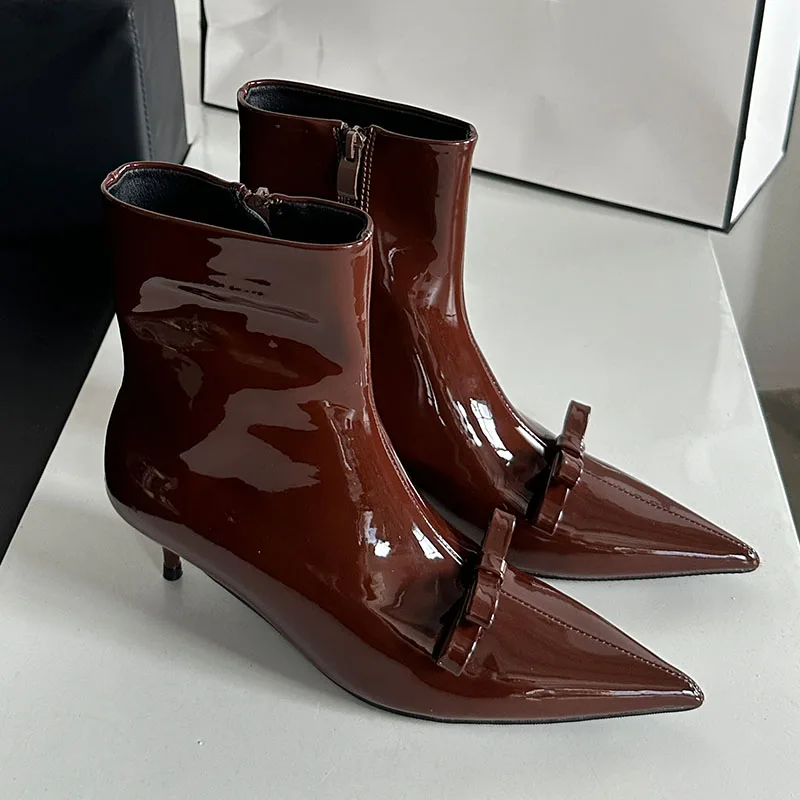 Calzature con tacco basso da donna stivali corti moderni da festa scarpe moda stivaletti da donna con nodo a farfalla scarpe con cerniere femminili