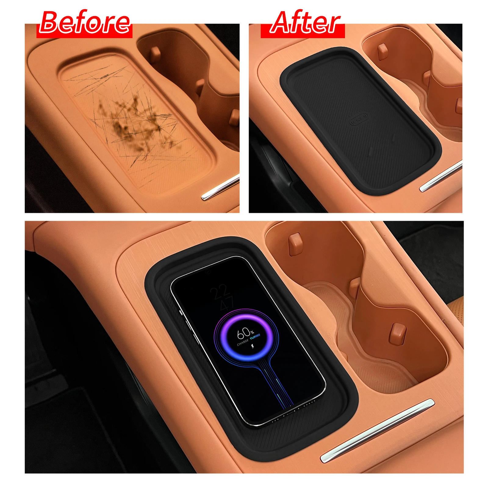 Smabee لـ Leapmotor C10/C16 2024 2025 وسادة سيارة مضادة للأوساخ من السيليكون شحن لاسلكي مضاد للانزلاق ملحقات داخلية باللون الأسود #2