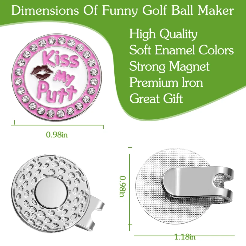 Pink Kiss My Putt Magnetic Hat Clip Golf Ball Marker Hat Enamel Clip Jewelry Baseball Cap Metal Clips Golf Training Aids Gift
