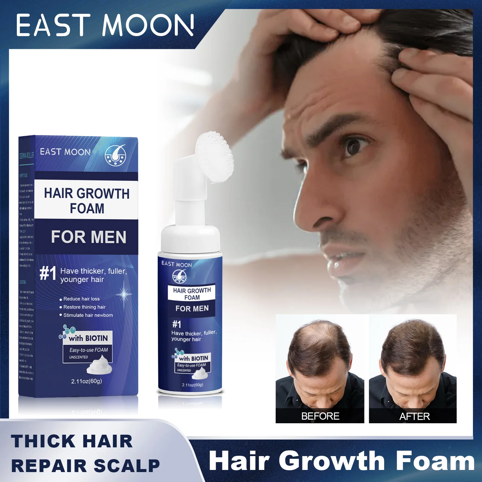 

East Moon Natural Hair Growth Foam Thick Hair Care Anti Hair Loss Scalp Care Repair Hair Roots Beauty Health For Men Women