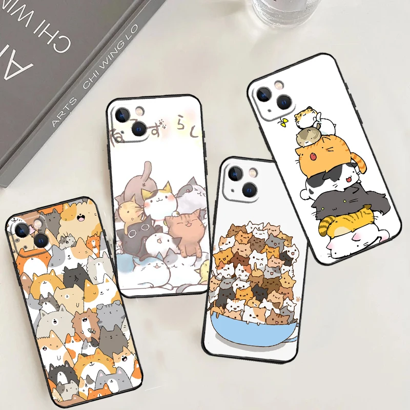 Kawaii Neko Cat Case For iPhone 15 16 11 12 13 14 Pro Max 7 8 Plus XR X XS Max 12 13 Mini Back Cover