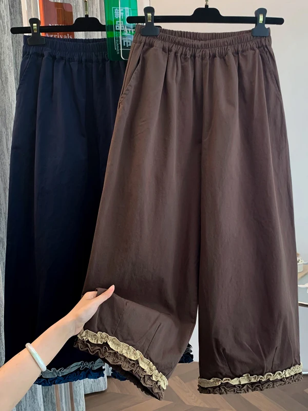 فضفاض بنطال ذو قصة أرجل واسعة المرأة عالية الخصر مستقيم قطع تسع نقاط الربط Faion الصيف جديد الكورية Sle بنطلون #2