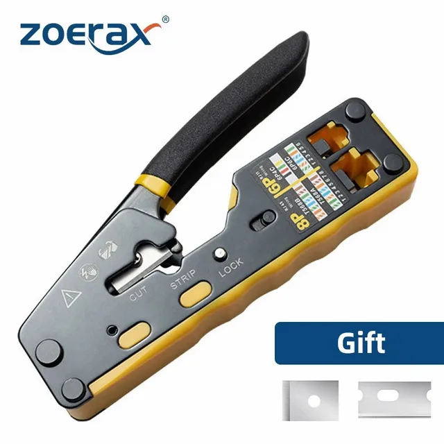 ZoeRax RJ45 narzędzie do zaciskania przez Ethernet do złączy Cat6 Cat5 Cat5e RJ45 z wymiennym ostrzem
