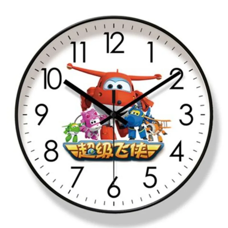 Super Wings Round Cartoon Quartz Home Clock Silent Travel Time Versatile Fashion Children\'s Bedroom Early Education Wall Clock