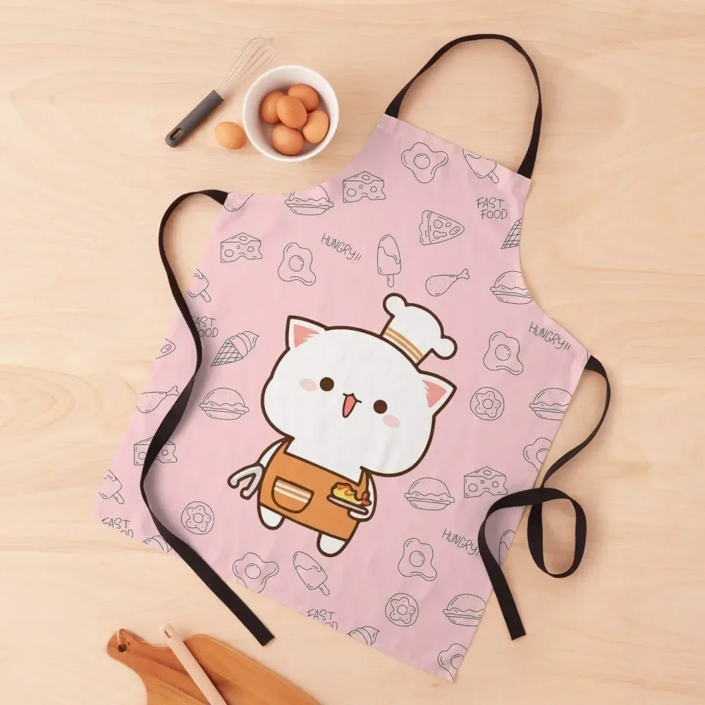 Chef Peach in beautiful pink color background - Mochi Cat Apron Funny Things For Kitchen Apron