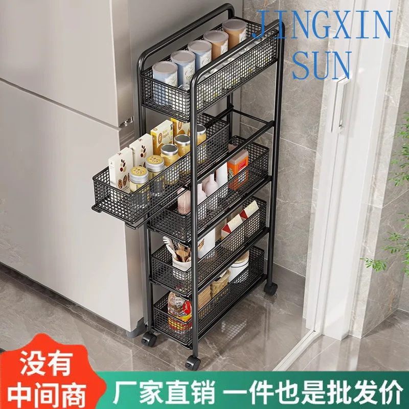 Crack storage cabinet gap narrow side rack kitchen refrigerator side multi-layer pull-out cabinet ultra-narrow slot locker