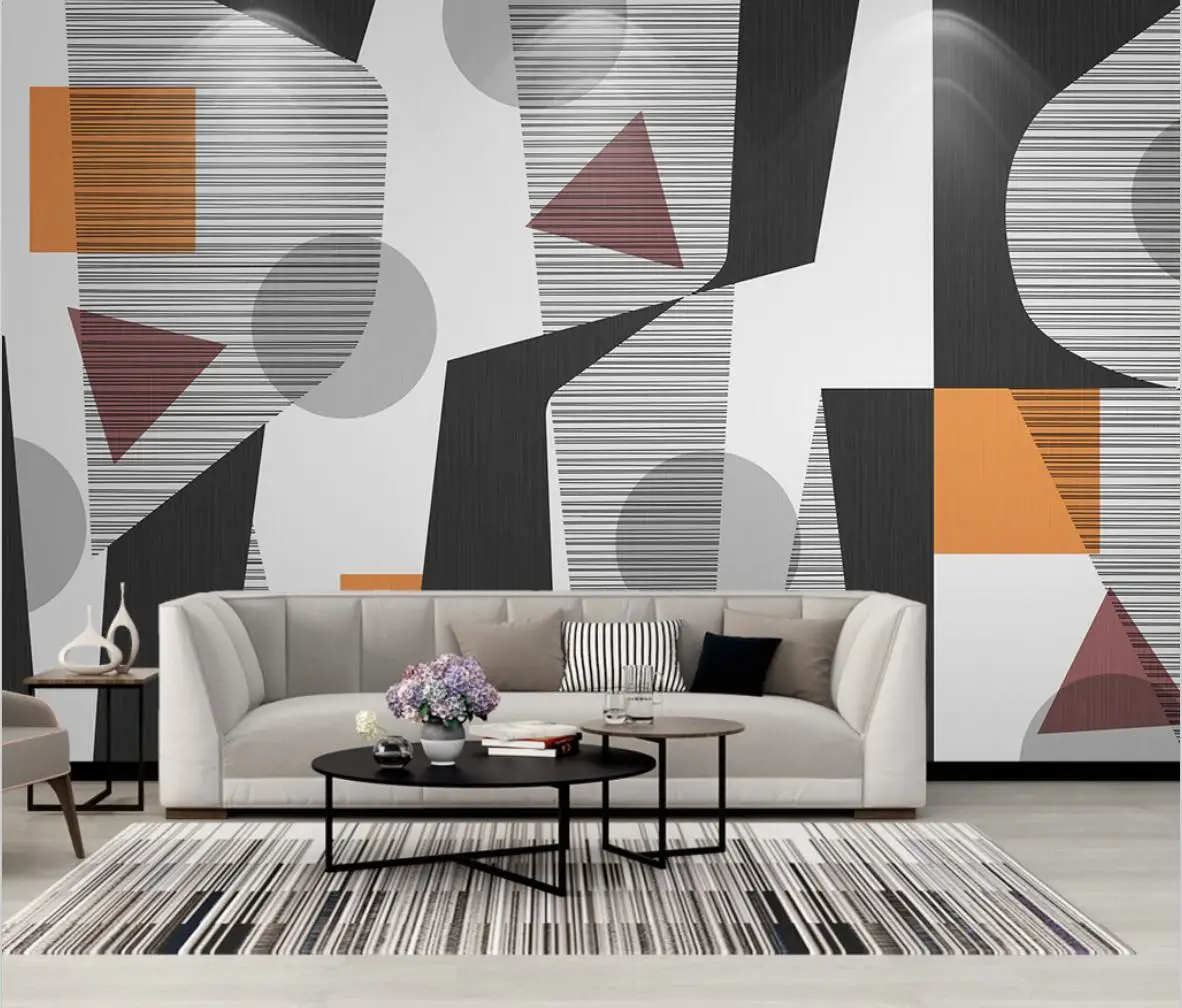 Custom 3D Mural Wall Cloth Wallpaper Black White Gray Geometric Lines Living Room Background Decoration