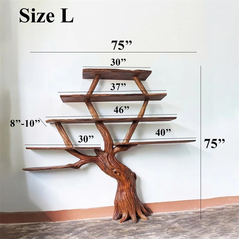 Office wall hanging tree bookshelf decoration floating driftwood carved bookcase art unique home bookshelf