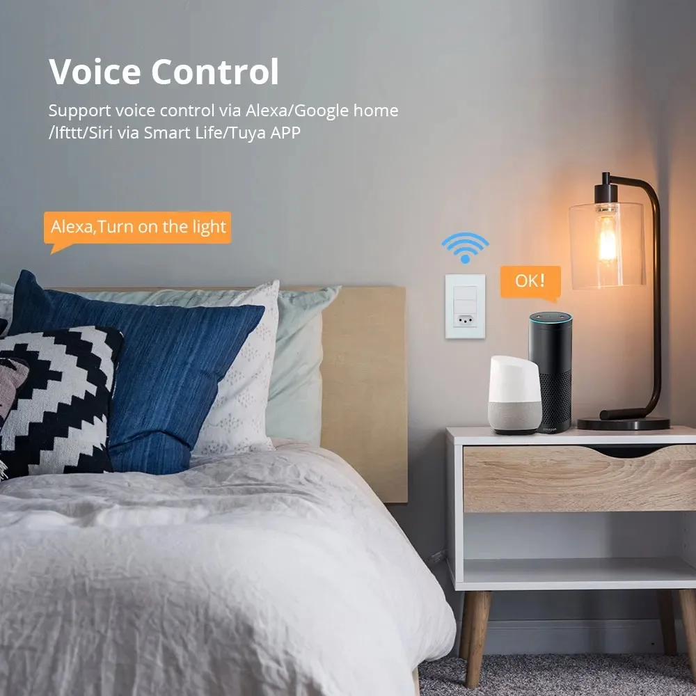 Zemismart WiFi 10A Tomada Inteligente com Interruptor de Luz Push Button Controle por Work with Tuya App Alexa Google Home Voice