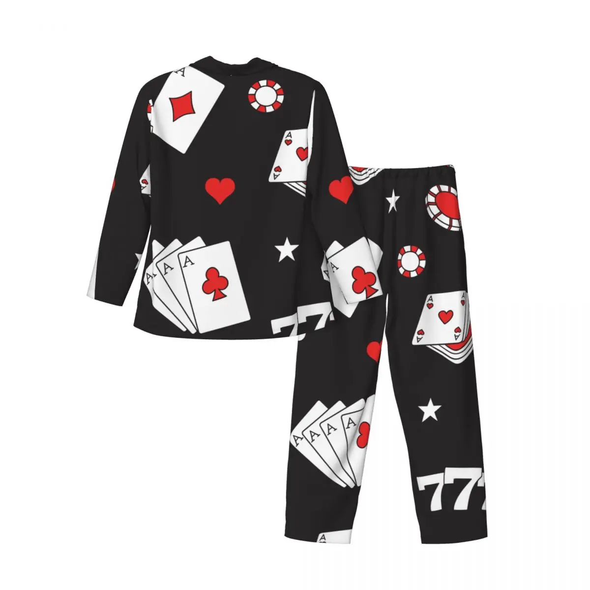 Conjunto de pijamas masculinos de outono inverno manga comprida ícones de jogo cartas roupas para casa pijamas 2 tamanhos