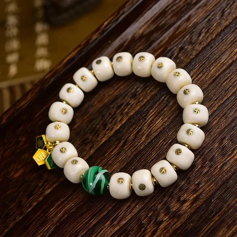 Natural Antlers Barrel Beads Words Carved Crafts Single-Wrap Men's and Women's Tibetan Retro Ethnic Style Bracelet Orna