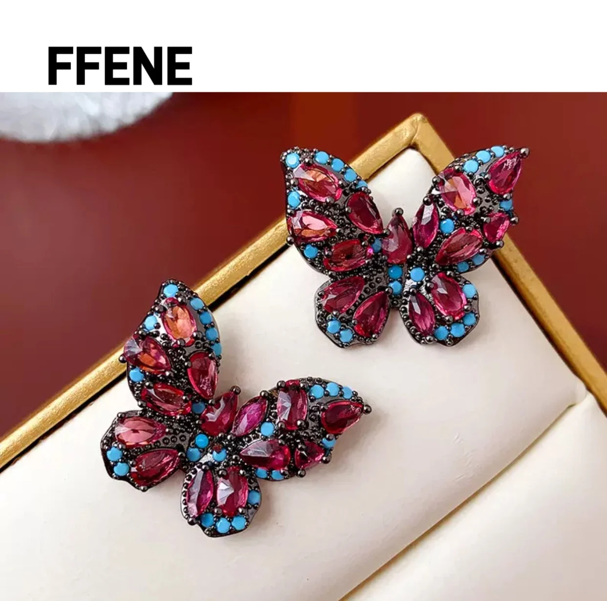 

Zircon Retro Colorful Butterfly Earrings Fashion Earrings Luxury High-end Earring Women's Earrings