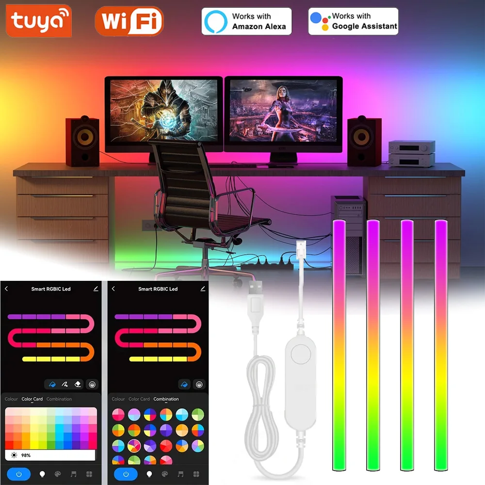 USB TUYA WIFI LED Strip Light WS2812B Addressable RGBIC Dreamcolor Ribbon Lighting Gaming Decoration Smart Life for Alexa Google