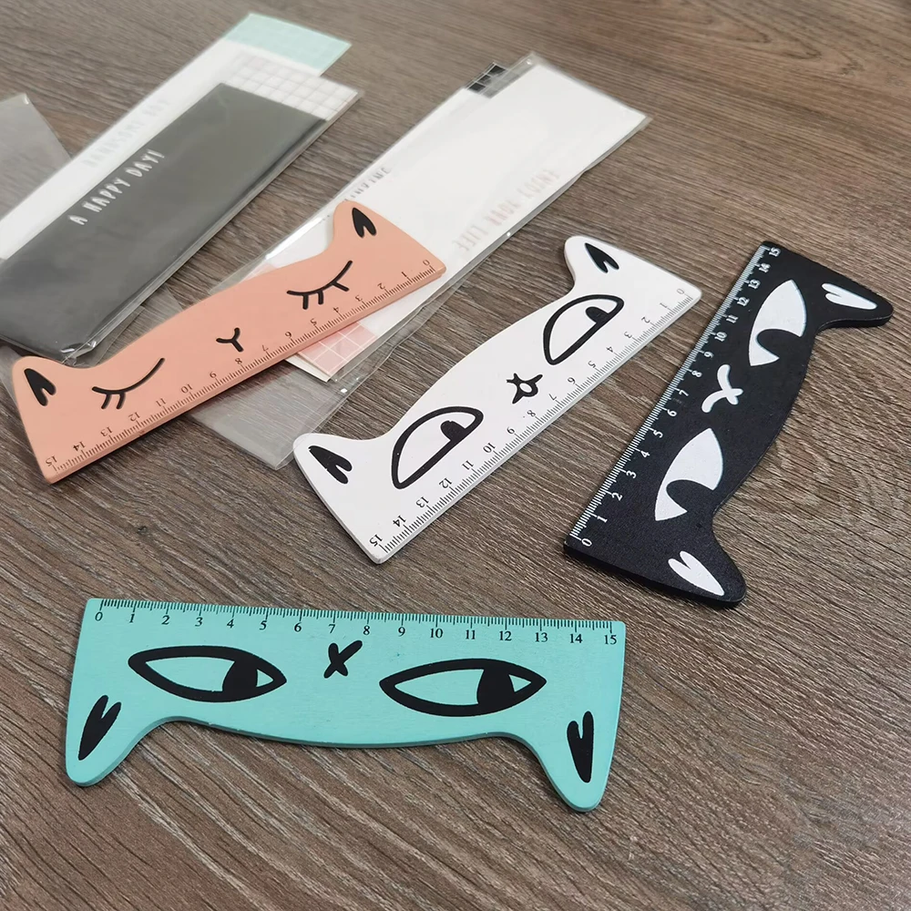 1 Pcs Lytwtw's Cute Kawaii Black Cat Kitten Straight Ruler Wooden Tools Cartoon Sewing Drawing Office School Stationery supplies