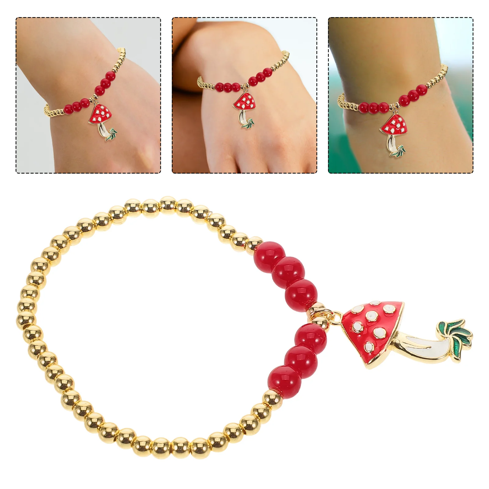 

Adjustable Copper Bead Chain Mushroom Bracelet for Women Crystal Zircon Hand Jewelry Elegant Party Wedding Trendy Unique