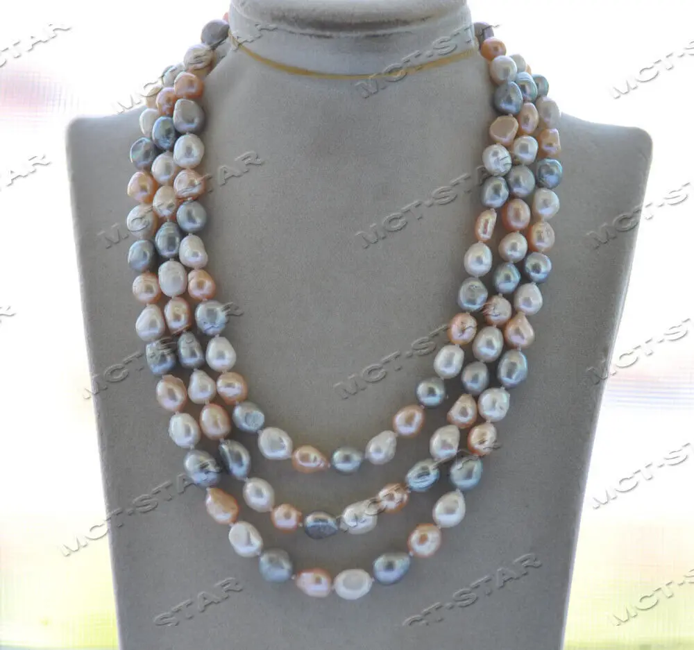 7-8mm Natural White Pink Gray Baroque Freshwater Pearl Necklace Long 18-100 Inch