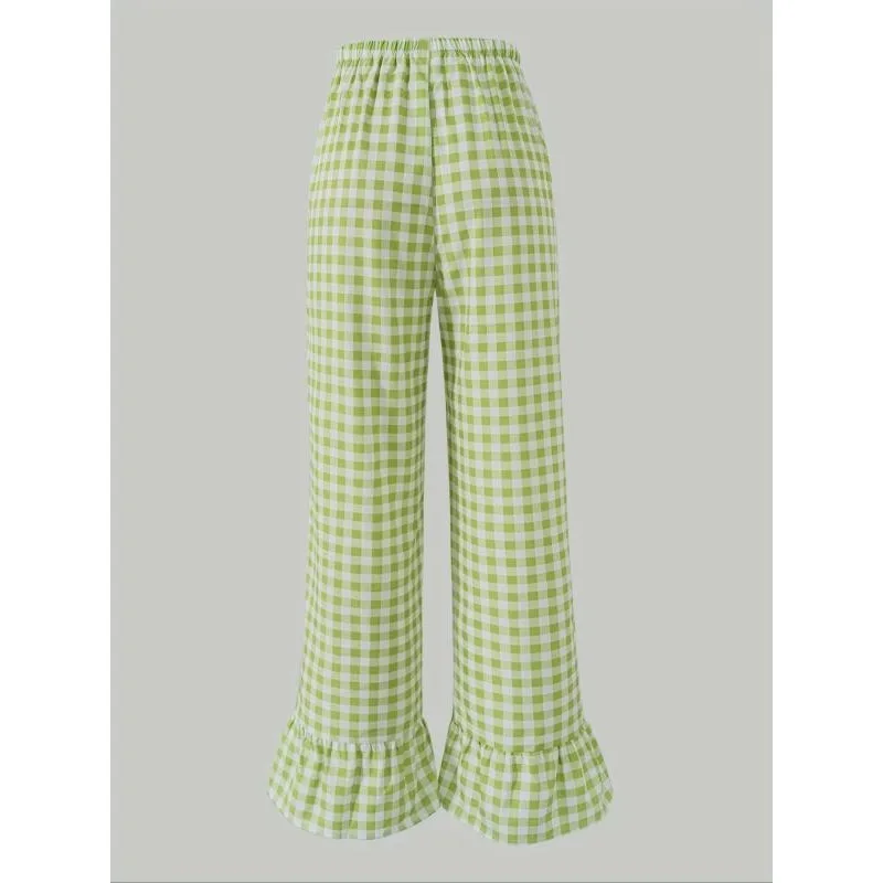 حجم كبير موضة منقوشة متوهج السراويل النساء عالية الخصر السراويل الصيف مستقيم الساق عطلة السراويل