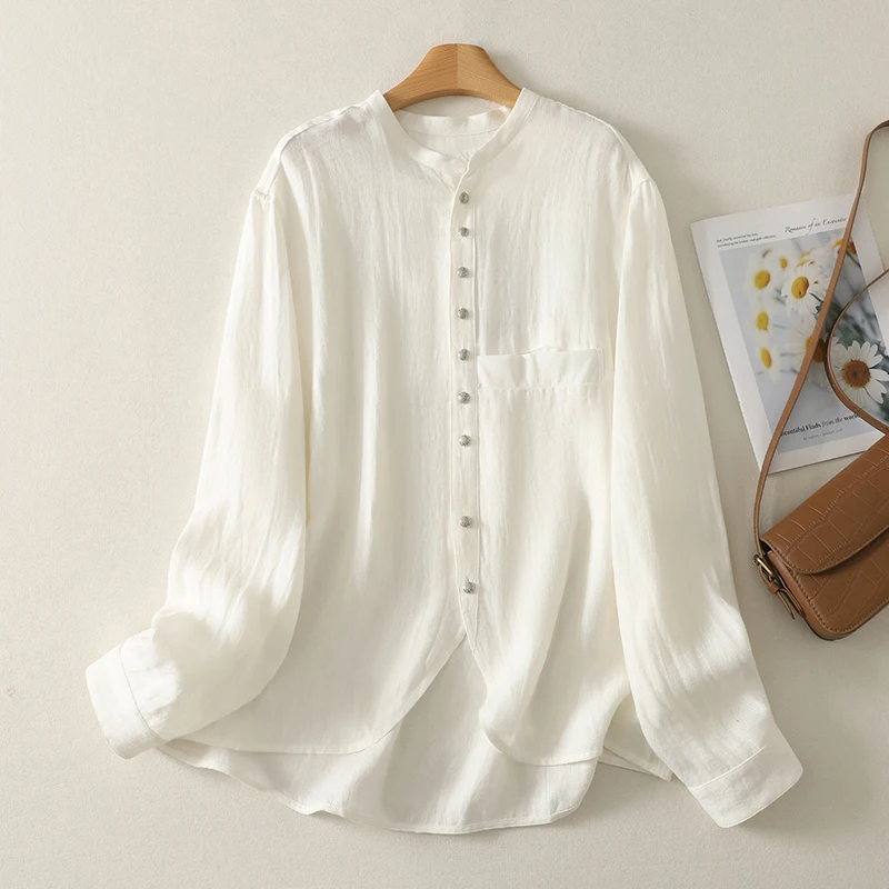 Sun Protection White Linen Long Sve irt Women Summer Thin Cotton Linen Comfortable Drifting Outerwear irt Artistic S... view 2