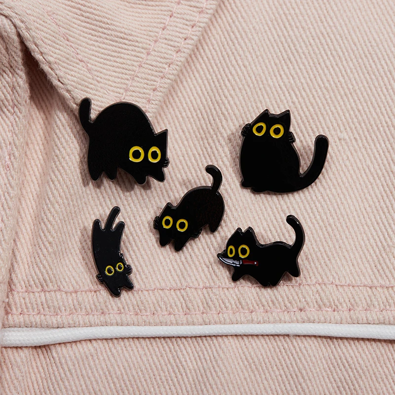 Black Cat Cinderella Cute Brooch Animal Big Eyes Cat Metal Badge Bag Metal Geometric Baked Paint Accessories