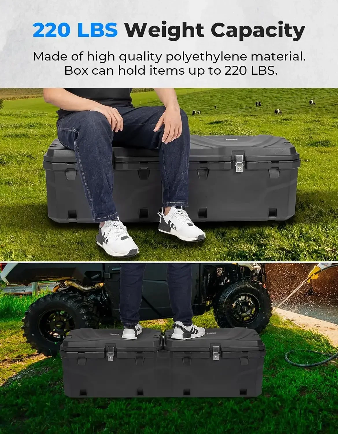 UTV 110L صندوق سرير البضائع الخلفي متوافق مع Polaris Ranger 1000 /XP 1000 /CREW XP 1000 2018-2024 29GAL صندوق تخزين الأدوات