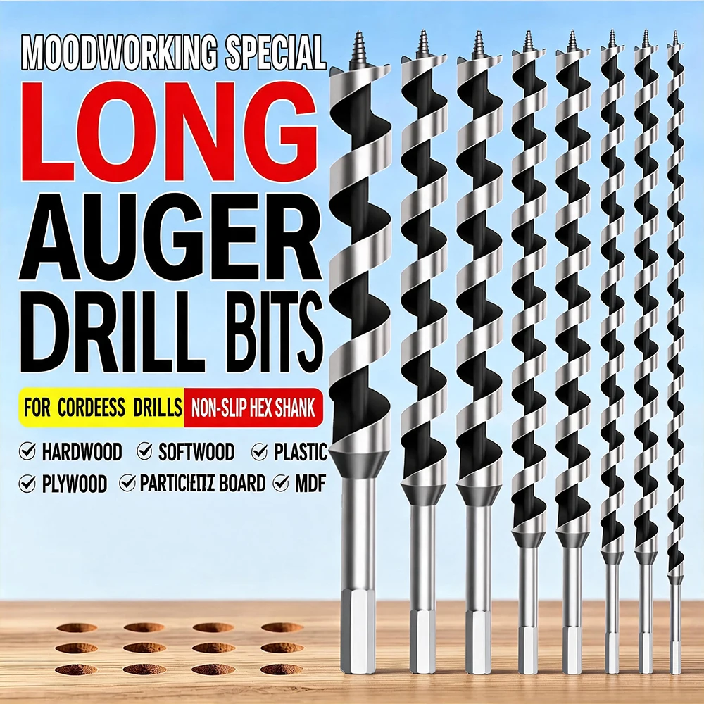 Extra Long Auger Drill Bit 230mm Hex Shank Wood Spiral Drill Bit for Wood Drilling 6-35mm