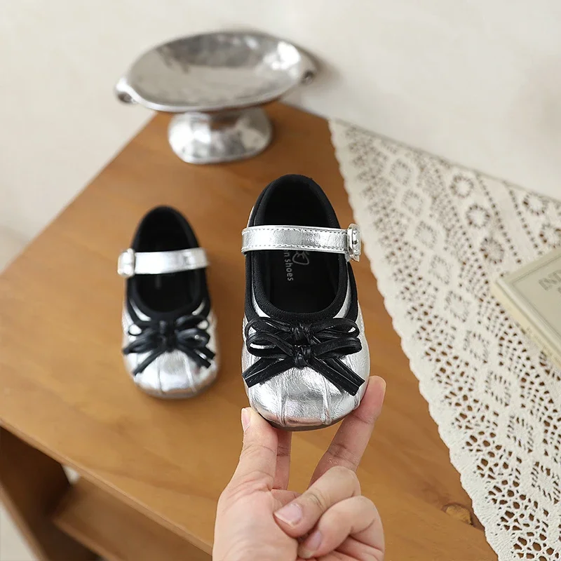 Mumoresip Children's Fashion Mary Jane Shoes Pleated Bow Kids Causal Leather Shoes School Soft Little Girl Flat Shoes Round-toe