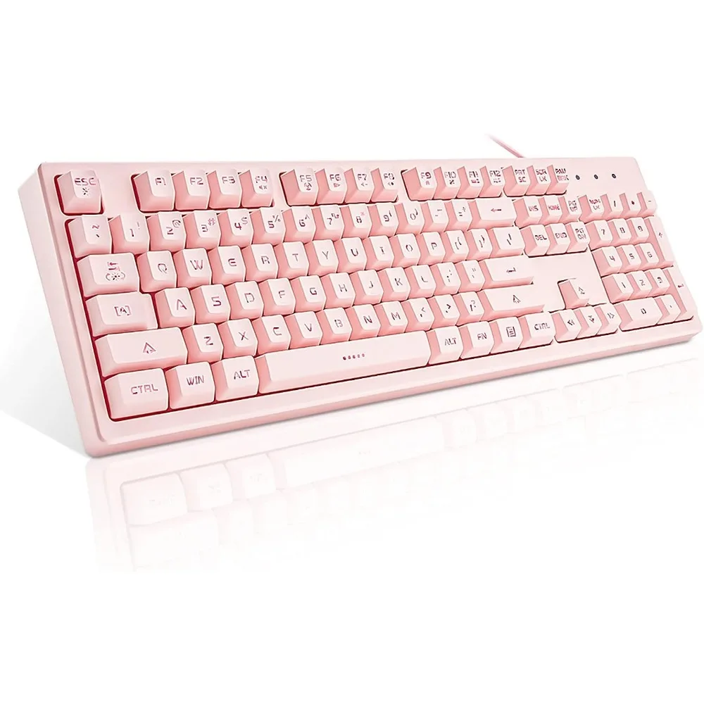 Wired Keyboard with Rainbow LED Backlit: Full Size, Quiet Typing, Double Shot Keycaps for PC and Mac