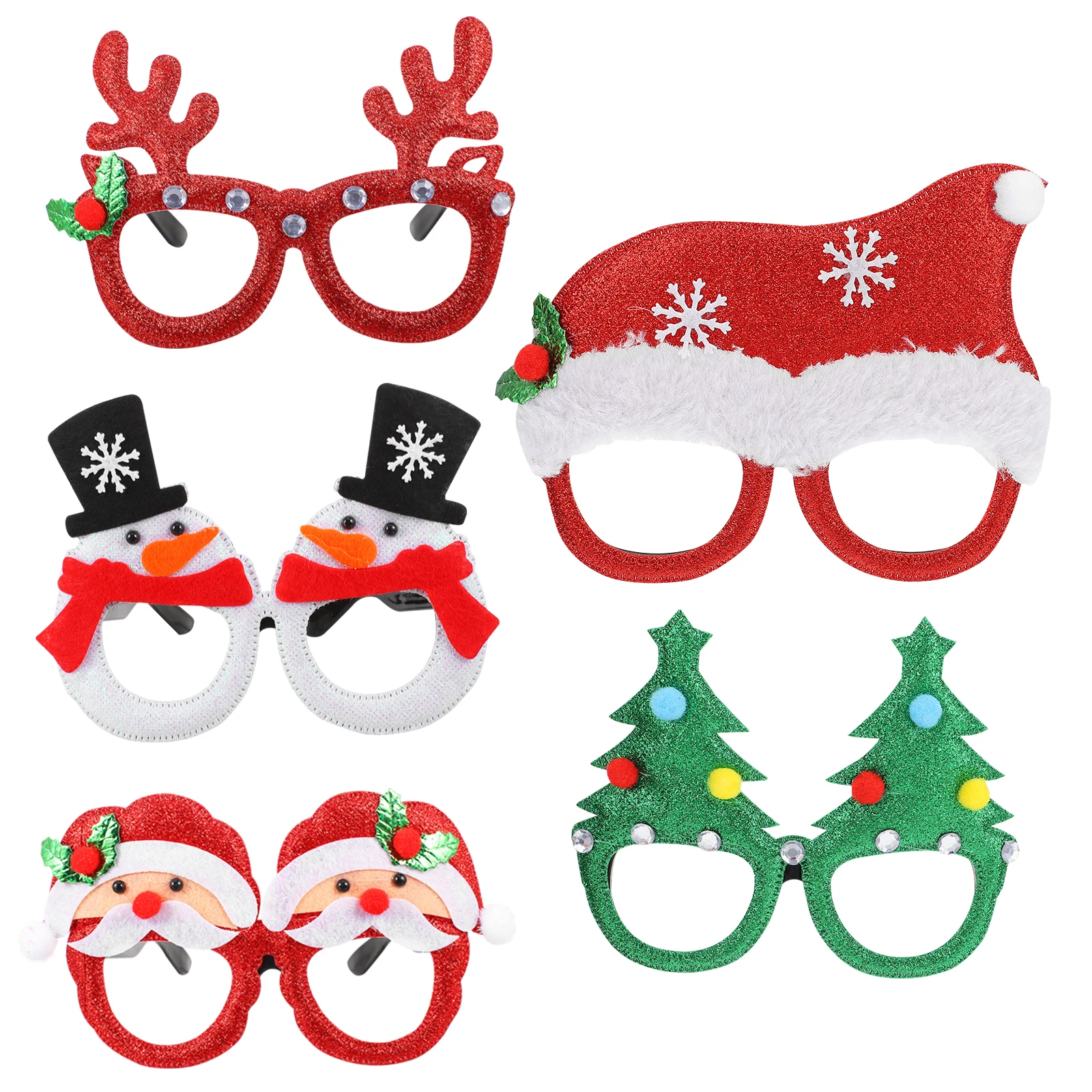 

5 Pairs Christmas Glasses Costume Props Eyeglasses Frames Decorations Party Photo Accessories Novel Design for Celebrations