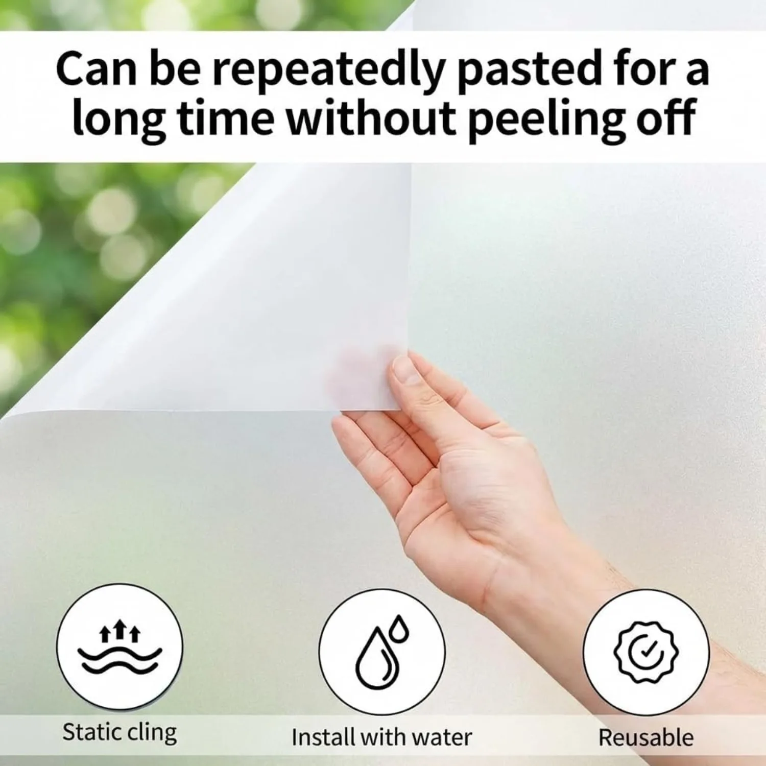 Matte Frosted Static Cling Window Film, Privacy Glass Sticker, Anti-Glare Removable Reusable Window Tint for Bathroom Office