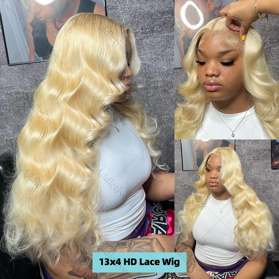 ​​​30 40 inch 250% 613 Honey Blonde 13x6 HD Body Wave Lace Frontal Wig Human Hair 13x4 Transparent Lace Front Wig For Women