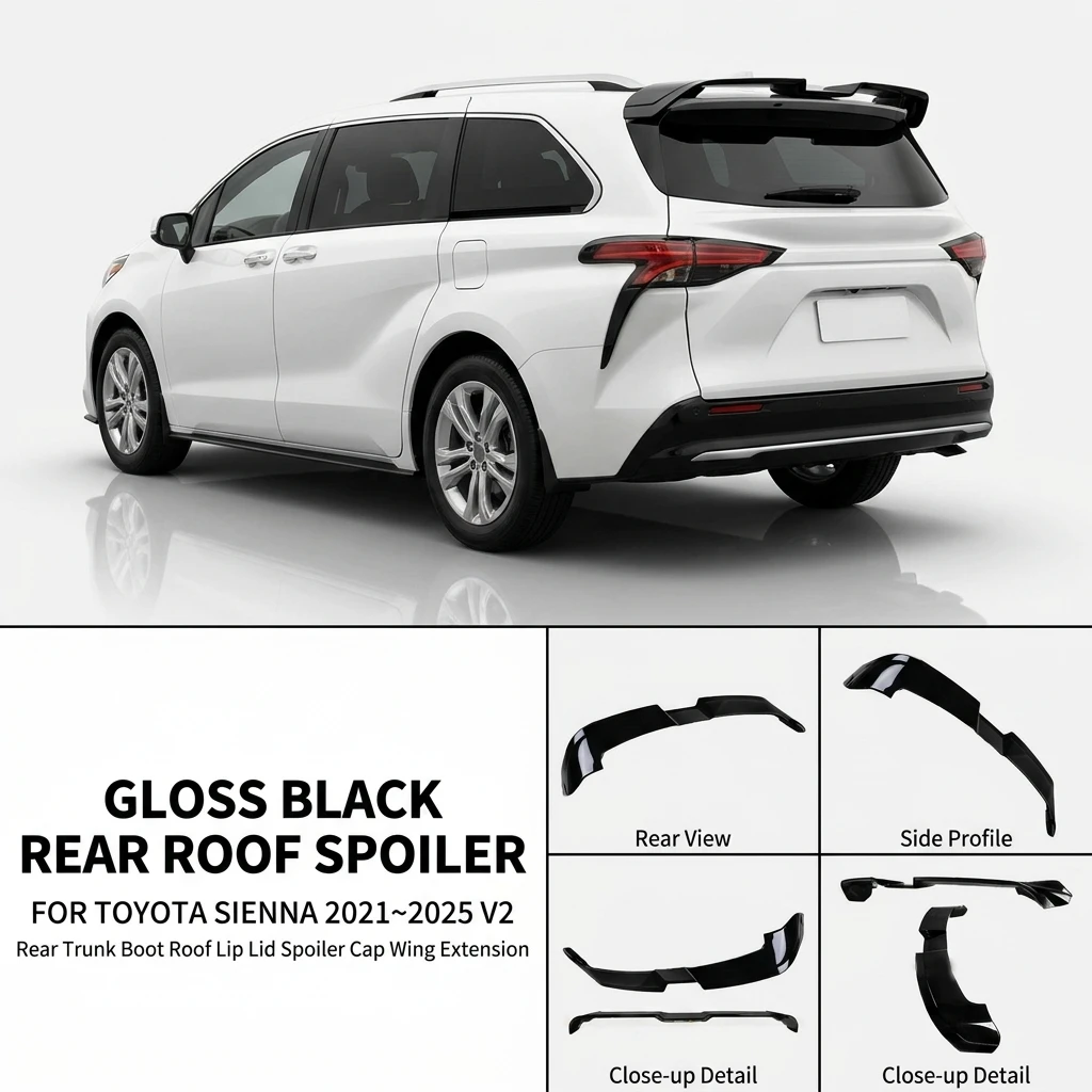 Rear Trunk Boot Roof Lip Lid Spoiler Cap For Toyota Sienna 2021~2025 V2 Gloss Black Rear Roof Top Spoiler Wing Extension Car Exterior Modification Parts