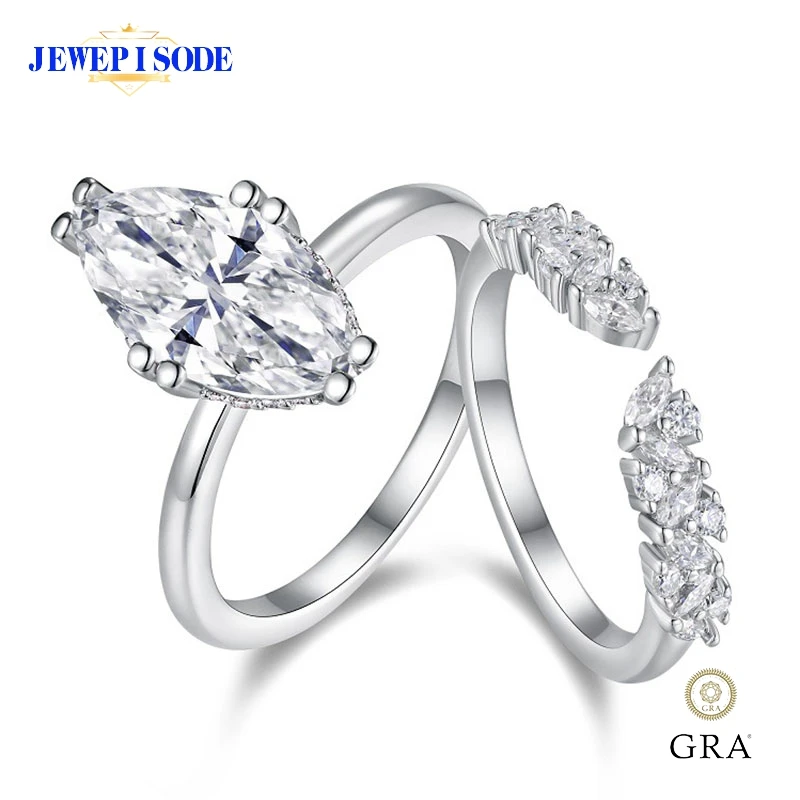 

JEWEPISODE Full Moissanite Wedding Bridal Ring Set for Women 925 Sterling Silver Marquise Cut Engagement Ring Eternity Band Gift