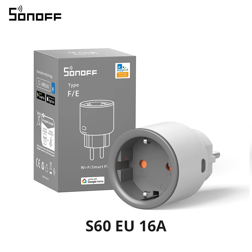 SONOFF S60 EU SONOFF Wifi prise Wifi prise intelligente Protection contre les surcharges minuterie scène intelligente télécommande Via EWeLink maison IFTTT