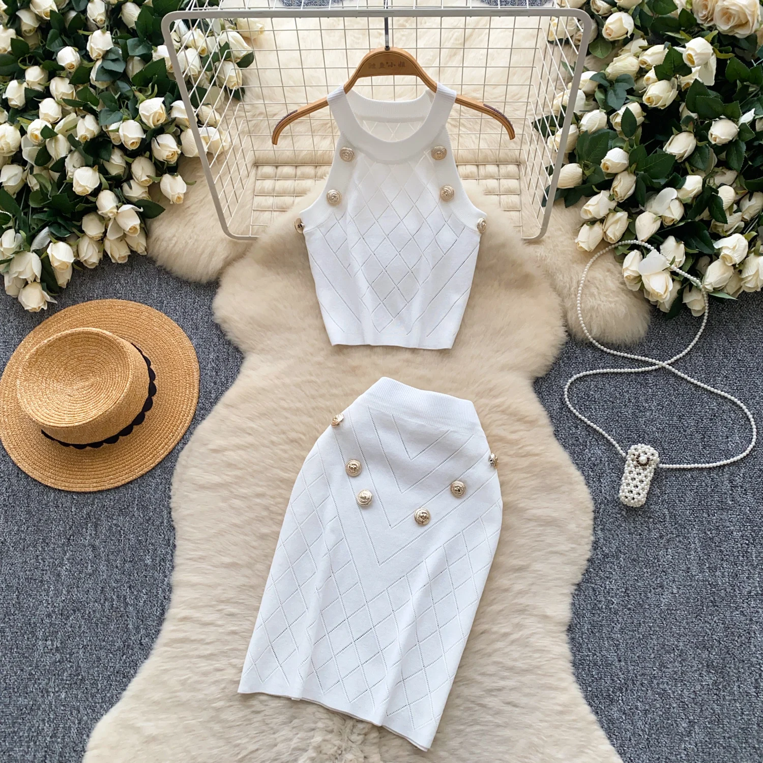 

Шикарный винтажный сексуальный вязаный тонкий элегантный сказочный корейский модный сарафан без рукавов в стиле бохо, женская одежда