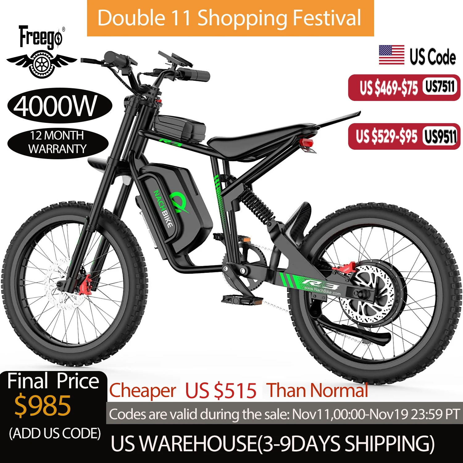50MPH/40MPH Electric Bike for Adults, 4000W/6000W Electric Dirt Bike with 60V25Ah Battery, Max 50Miles, Dual Hydraulic Brake