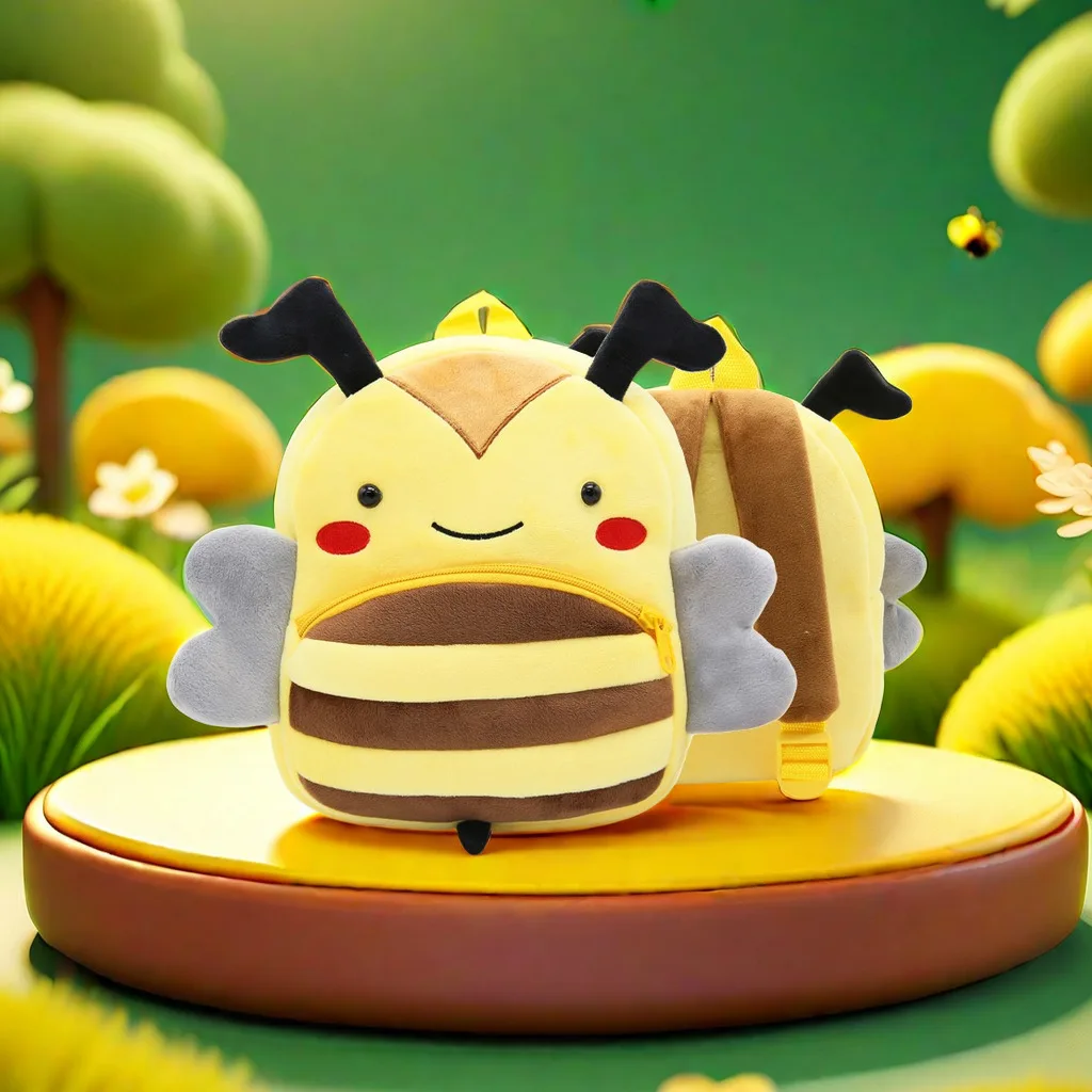 حقيبة ظهر قطيفة على شكل حيوان كرتوني لطيف ، نحلة صغيرة ، قطة ، حقيبة ظهر للطلاب بسعة كبيرة #2