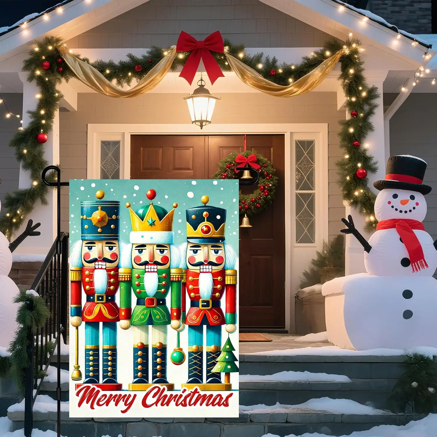 IVN Christmas Garden Flag 12x18 Inch Festive Nutcrackers Yard Banner Double Sided Winter Outdoor Yard Decor with Merry Chris yyi