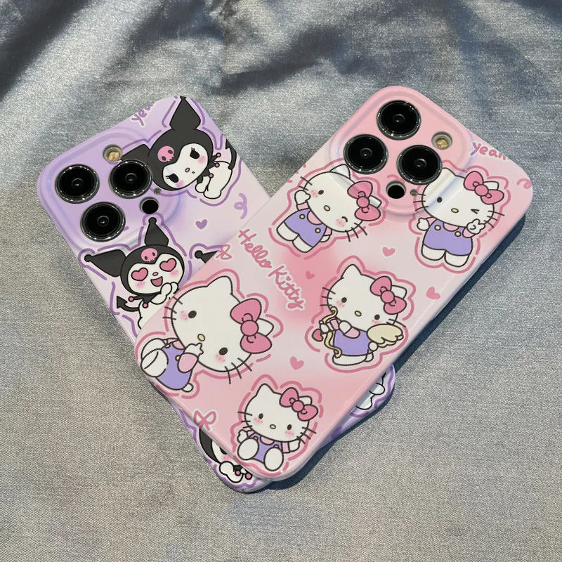 S-SanrioS kuromi Hello Kitty Phone Case for Samsung Galaxy S21 S22 S23 S25 FE Note Pro Plus Ultra 4G 5G Glossy HD Hard PC Cover