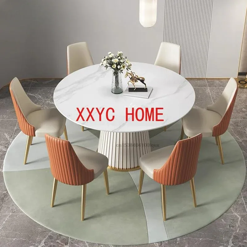 Luxury High-End Rock Slab Round Kitchen Household Marble Dining Table And Chair Combination